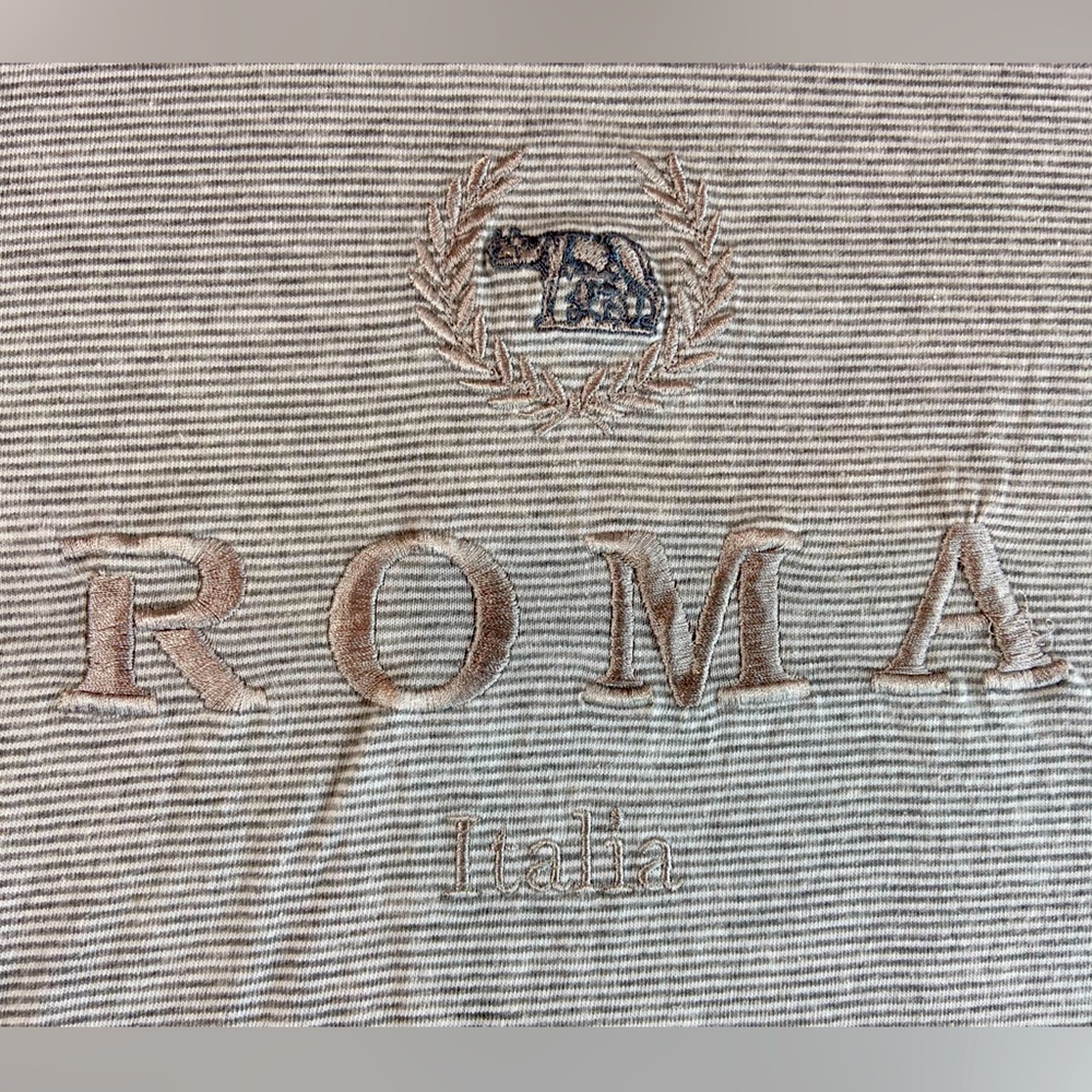 Roma Short Sleeve Tee‎ Shirt Embroidered Stripes crew Neck size Large